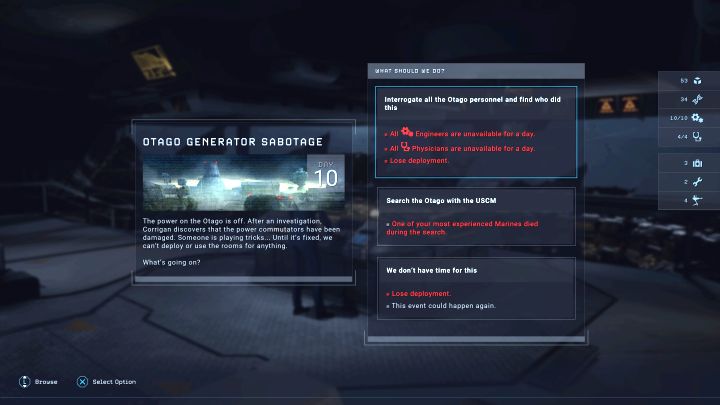 W przypadku wystąpienia sabotażu Otago wydarzenie załączy się po tym jak awansujecie do kolejnego dnia w bazie i postanowi ono przed Wami ważny wybór - Aliens Dark Descent: Czy uratować Roberta, Lise i Drakea w misji 6? - Aliens Dark Descent - poradnik do gry