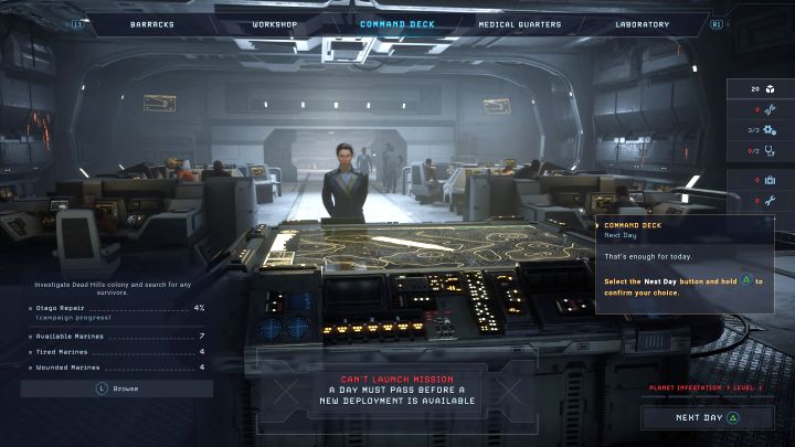 Warto wykorzystać każdą wizytę na USS Otago do - Aliens Dark Descent: Jak zresetować trudny poziom agresji? - Aliens Dark Descent - poradnik do gry