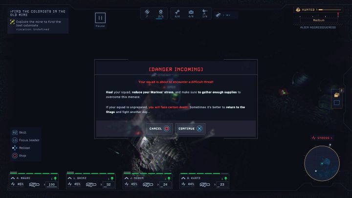 Otrzymacie ostrzeżenie o zbliżającej się trudnej bitwie podobne do tego sprzed konfrontacji z Miażdżycielem z wcześniejszej części misji - Aliens Dark Descent: Boss Królowa obcych w Dead Hills - Aliens Dark Descent - poradnik do gry
