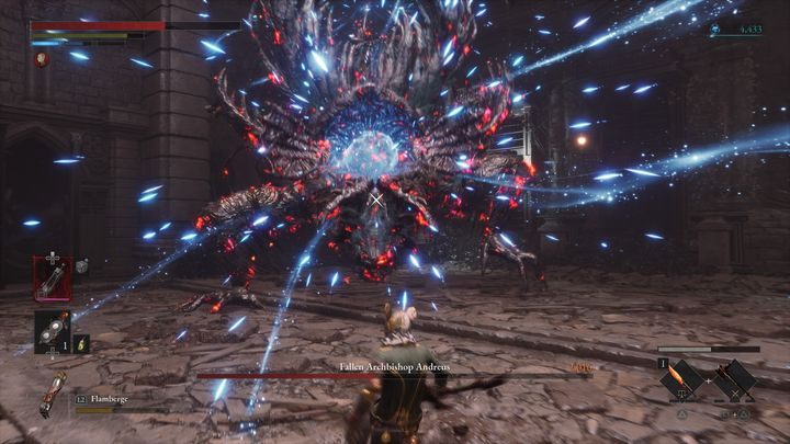Gdy w drugiej fazie zdrowie bossa spadnie do 50%, przymierzać się będzie do wystrzału niebieskiego promienia - Lies of P: Jak pokonać bossa Upadły arcybiskup Andreus? - Lies of P - poradnik do gry