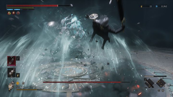Simon Manus może również podnieść swoją dłoń, uderzając nią w Waszą postać, aby po chwili zrobić to ponownie - Lies of P: Jak pokonać bossa Simon Manus, Ręka Boga / Simon Manus, Przebudzony Bóg? - Lies of P - poradnik do gry