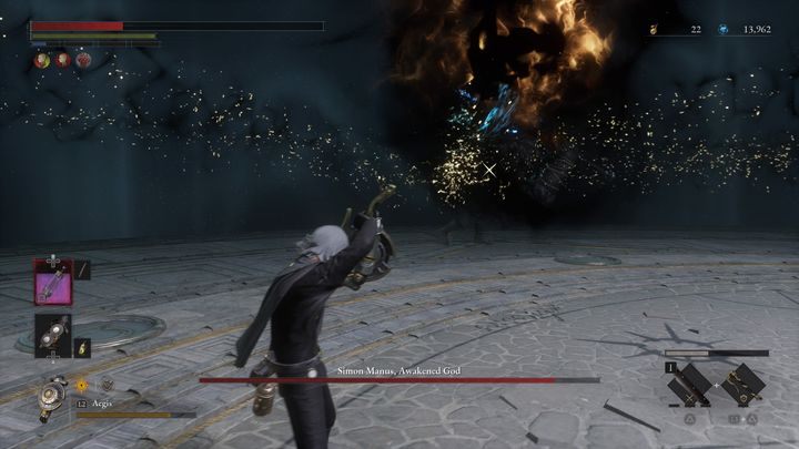 Uważajcie również na pociski, które wystrzela, każdy z nich będzie zapełniał status zakłócenia - Lies of P: Jak pokonać bossa Simon Manus, Ręka Boga / Simon Manus, Przebudzony Bóg? - Lies of P - poradnik do gry