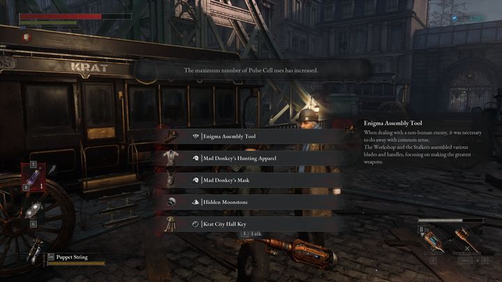 Za pokonanie Szalonego Osła otrzymacie 1278 Ergo, narzędzie montażowe Enigmy, strój myśliwski Szalonego Osła, maska Szalonego Osła, klucz do Krackiego ratusza oraz księżycowy kamień nowiu - Lies of P: Jak pokonać bossa Szalony osioł? - Lies of P - poradnik do gry