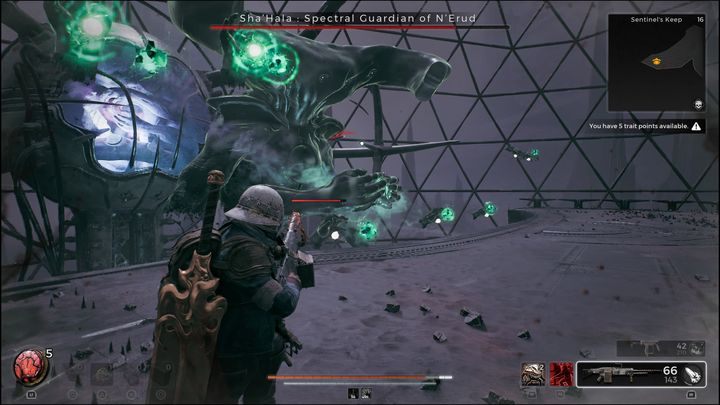 Jeśli ShaHala zacznie tworzyć zielone pociski, najlepiej ustawić się na jednym z końców areny i strzelać w pierwszej kolejności w te najbliżej Was - Remnant 2: Jak pokonać ShaHala Spectral Guardian of NErud? - Remnant 2 - poradnik do gry