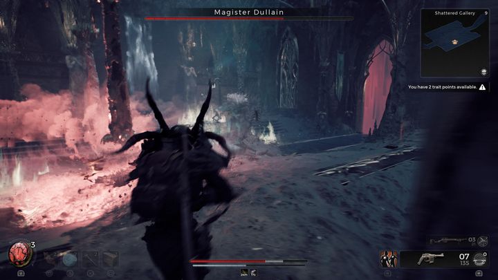 Zaciąganie bossa w miejsca, w których cisnął płonącą kulą jest bardzo przydatne, gdyż wtedy jego ciało zacznie płonąć, co będzie mu zadawać obrażenia przez kilka sekund - Remnant 2: Jak pokonać Magister Dullain? - Remnant 2 - poradnik do gry