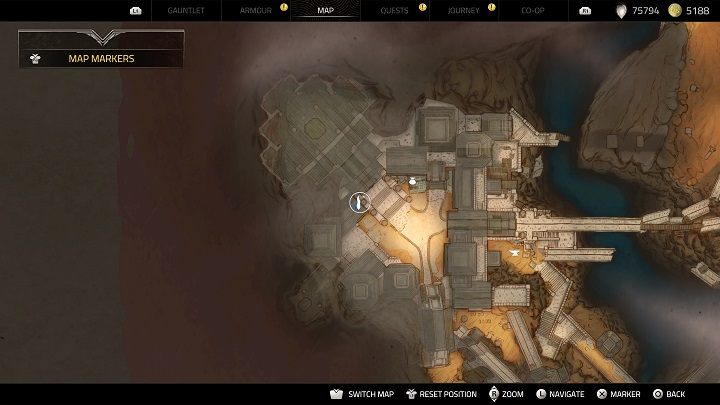 Pozostając w pobliżu poprzedniej znajdźki, udajcie się na jeden z dachów, aby tam znaleźć totemy pieczętujące - Atlas Fallen: Wszystkie przedmioty kosmetyczne - Atlas Fallen - poradnik do gry