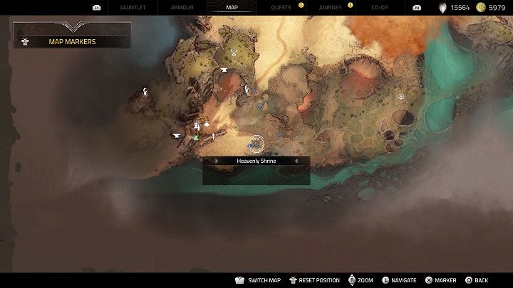 Kolejna kapliczka jest teoretycznie niedaleko, ale znacznie niżej - żeby się do niej dostać musicie zeskoczyć na dół, aby znaleźć się na pustynię leżącą pod wyżej omawianym wzniesieniem - Atlas Fallen: Wszystkie Niebiańskie Kapliczki - Atlas Fallen - poradnik do gry