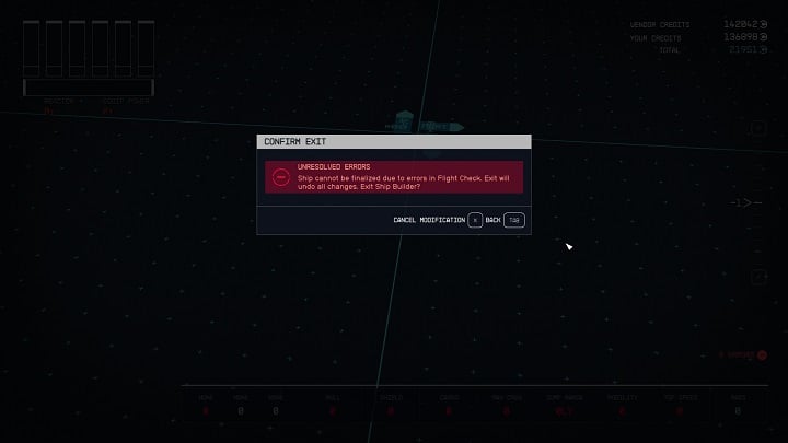 Jeśli będziecie chcieli zakończyć budowę statku i wyjść z kreatora, to może się zdarzyć, że na ekranie wyświetli Wam się napis Nierozwiązane błędy - Starfield: Jak budować statki? - Starfield - poradnik do gry