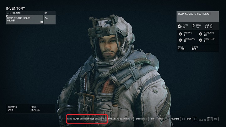 Podgląd hełmu w Starfield. - Jak wyłączyć widoczność hełmu w Starfield? - Starfield - poradnik do gry