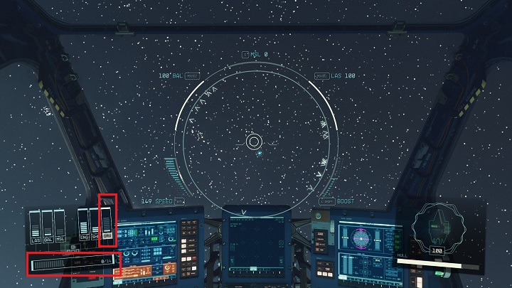 Współczynnik gravity w kokpicie statku - lewy dół. - Jak wykonać skok grawitronowy? - Starfield - poradnik do gry