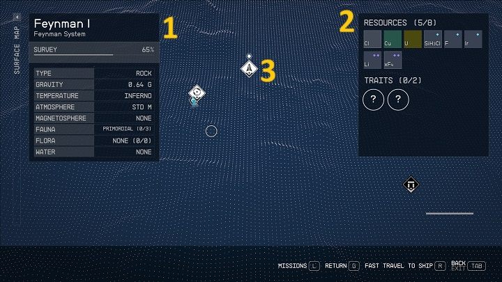 Mapę powierzchni planety, na której obecnie się znajdujecie, możecie otworzyć po odpaleniu skanera i kliknięciu klawisza G/przycisku RB na kontrolerze - Starfield: Interfejs - Starfield - poradnik do gry