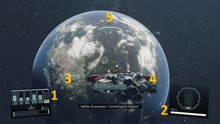 Podczas latania w przestrzeni kosmicznej zobaczycie elementy interfejsu związane z Waszym statkiem - Starfield: Interfejs - Starfield - poradnik do gry