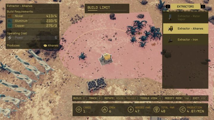 Dany typ ekstraktora możecie zbudować tylko w miejscu, w którym jest złoże odpowiedniego surowca - Starfield: Budowanie placówki - Starfield - poradnik do gry