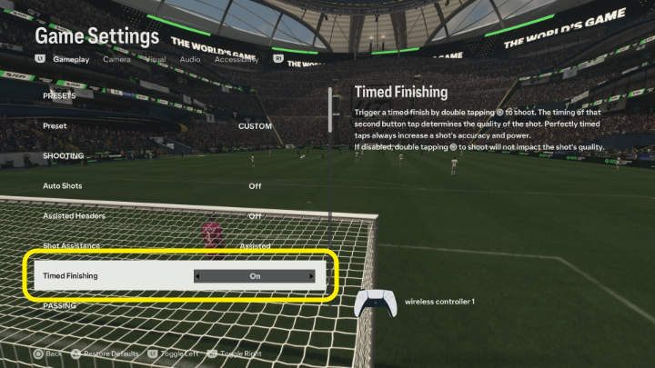 Precyzyjne wykończenie (Timed Finishing) można włączyć zarówno w menu głównym, jak i w trakcie rozgrywki, przechodząc do ustawień kontrolera (Controller Settings) - EA Sports FC 24: Jak włączyć precyzyjne wykończenie? - EA Sports FC 24 - poradnik do gry