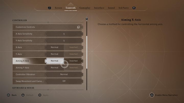 Poza możliwością zredefiniowania przycisków, menu ustawień sterowania oferuje jeszcze kilka dodatkowych opcji - AC Mirage: Sterowanie - AC Mirage - poradnik do gry