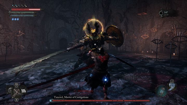 Jego ataki mieczem możecie skontrować wykonując w odpowiednim momencie unik w bok - Lords of the Fallen: Jak pokonać bossa Tancred, Najwyższy Karciciel - Lords of the Fallen - poradnik do gry