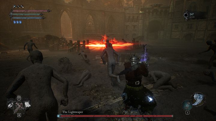 Gdy zeskoczy ze smoka, przygotujcie się na uniknięcie horyzontalnego, ognistego cięcia, które poleci w Waszą stronę - Lords of the Fallen: Jak pokonać bossa Żniwiarz Światła? - Lords of the Fallen - poradnik do gry