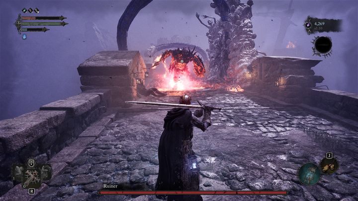 Jeśli zauważycie, że boss ociera nogą o ziemię i porusza nią za siebie, oznacza to, że przymierza się do szarży - Lords of the Fallen: Jak pokonać bossa Burzyciel? - Lords of the Fallen - poradnik do gry