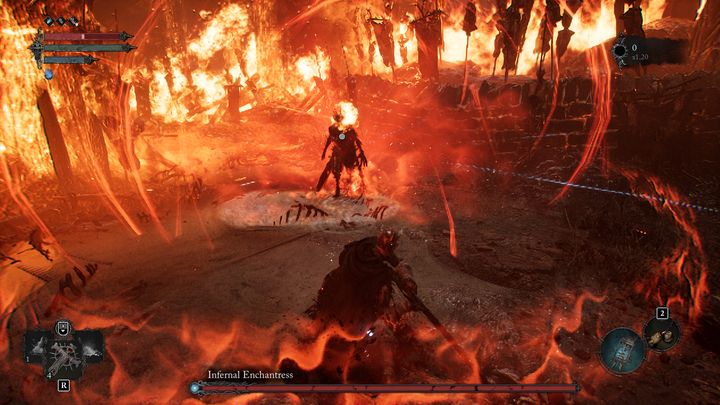 Jedyną opcję ofensywną, którą wyprowadzi wtedy, gdy znajdziecie się bardzo blisko niej, jest stworzenie miotacza płomieni ze swojej ręki - Lords of the Fallen: Jak pokonać bossa Piekielna Zaklinaczka? - Lords of the Fallen - poradnik do gry