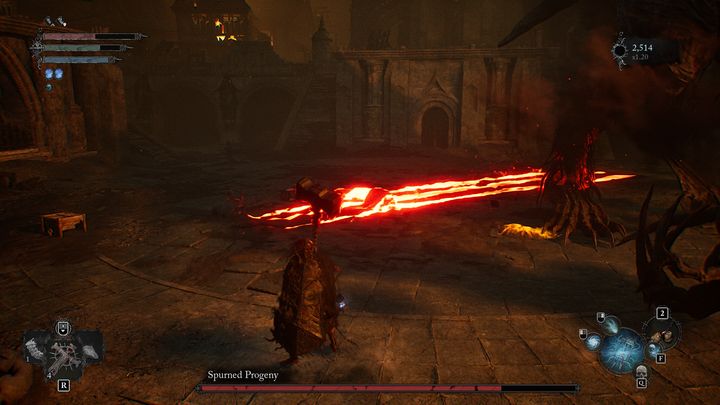 Boss może również na ziemi stworzyć znak ognisty, który pozostanie tam przez dłuższy czas - Lords of the Fallen: Jak pokonać bossa Wzgardzony potomek? - Lords of the Fallen - poradnik do gry