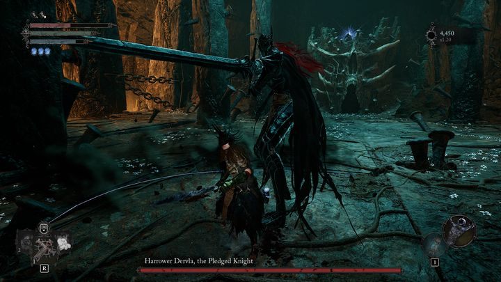 Przez pierwsze sekundy walki boss będzie się przygotowywał, dlatego jeśli posiadacie jakiś czar ofensywny lub korzystacie z dalekosiężnej broni, to zaatakujcie Dervlę - Lords of the Fallen: Jak pokonać bossa Dręczycielka Dervla, Zaprzysiężony Rycerz? - Lords of the Fallen - poradnik do gry