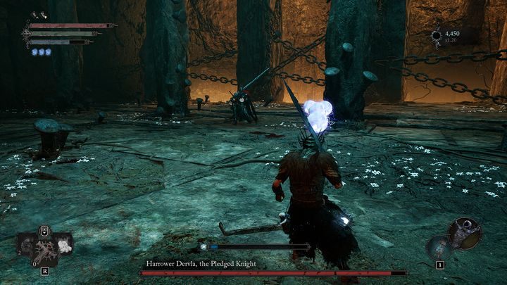 Gdy podczas strzelania się do niej zbliżycie, odskoczy do tyłu i z powietrza wystrzeli kilka bełtów - Lords of the Fallen: Jak pokonać bossa Dręczycielka Dervla, Zaprzysiężony Rycerz? - Lords of the Fallen - poradnik do gry