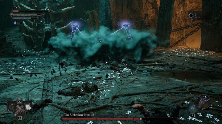 Gdy jego zdrowie spadnie poniżej 80%, eksploduje on po chwili i stworzy parę gwoździ, które są połączone z bossem - Lords of the Fallen: Jak pokonać bossa Dręczycielka Dervla, Zaprzysiężony Rycerz? - Lords of the Fallen - poradnik do gry