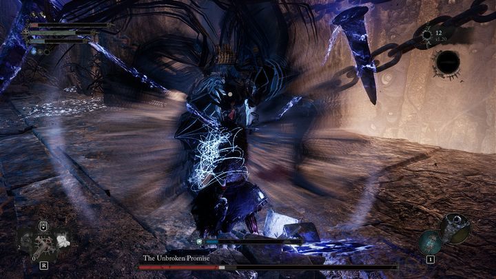 Niezłamana obietnica może również wystrzelić gwoździe w stronę postaci gracza i co jakiś czas atakować nimi, wbijając je w ziemię - Lords of the Fallen: Jak pokonać bossa Dręczycielka Dervla, Zaprzysiężony Rycerz? - Lords of the Fallen - poradnik do gry