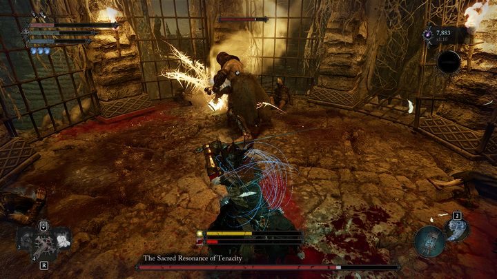 Jeśli boss podniesie broń w górę, to czym prędzej znajdźcie się za jego plecami lub odsuńcie się - Lords of the Fallen: Jak pokonać bossa Święty Rezonans Uporu? - Lords of the Fallen - poradnik do gry