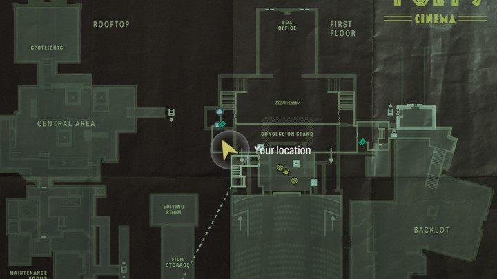 Po dotarciu do kina Poets Cinema, skierujcie się na balkon nad stoiskiem z przekąskami - Alan Wake 2: Wszystkie Słowa mocy - Alan - Alan Wake 2 - poradnik do gry