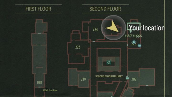 Po dotarciu na 2 piętro hotelu Oceanview, skierujcie się do pokoju 224 (wspomóżcie się mapą) - Alan Wake 2: Wszystkie Słowa mocy - Alan - Alan Wake 2 - poradnik do gry