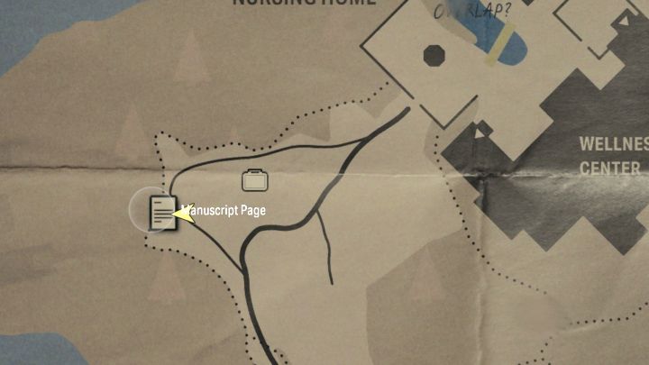 Strona jest na południowy-zachód od bramki Domu opieki Walhalla i Centrum odnowy - Alan Wake 2: Wszystkie strony maszynopisu - Return 5-7 - Alan Wake 2 - poradnik do gry