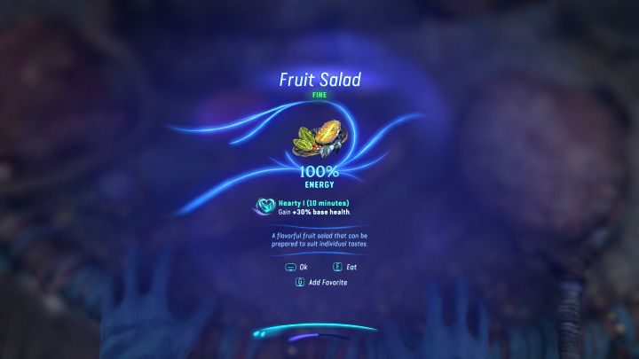 Posiłki mogą też oferować różne tymczasowe premie do statystyk, np - Avatar Frontiers of Pandora: Jak leczyć postać i wydłużyć pasek zdrowia? - Avatar Frontiers of Pandora - poradnik do gry