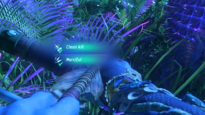 Szybka śmierć oraz Łaskawa śmierć (zabicie z pomocą łuku) to informacje wyświetlane każdorazowo po zabiciu dzikiej zwierzyny - Avatar Frontiers of Pandora: Jak wykonać Szybką śmierć podczas polowania? - Avatar Frontiers of Pandora - poradnik do gry