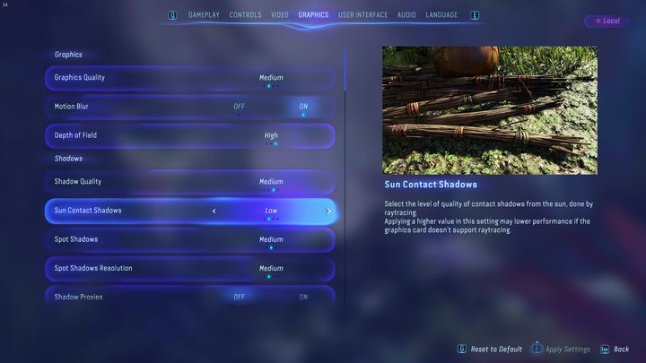 Cienie od słońca - opcja ta określa jakość dynamicznych cieni wywoływanych przez promienie słońca - Avatar Frontiers of Pandora: Czy jest Ray tracing? - Avatar Frontiers of Pandora - poradnik do gry