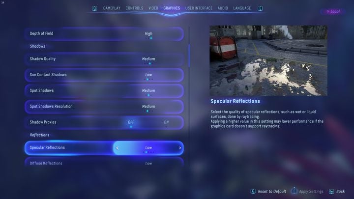 Odbicia lustrzane - determinuje jakość odbić obserwowanych na mokrych powierzchniach, takich jak np - Avatar Frontiers of Pandora: Czy jest Ray tracing? - Avatar Frontiers of Pandora - poradnik do gry