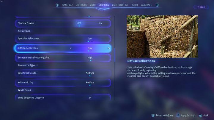 Rozmycie odbić - określa jakoś subtelnych odbić generowanych na powierzchniach szorstkich struktur - Avatar Frontiers of Pandora: Czy jest Ray tracing? - Avatar Frontiers of Pandora - poradnik do gry