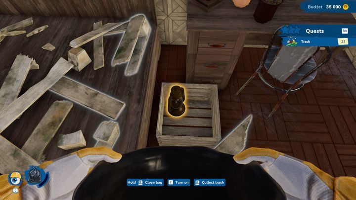 W pierwszej kolejności powinniście skupić się na wyrzuceniu aktualnych już worków, znajdujących się w pomieszczeniach oraz na pozbieraniu śmieci walających się na podłodze - House Flipper 2: Kolejność prac - House Flipper 2 - poradnik do gry