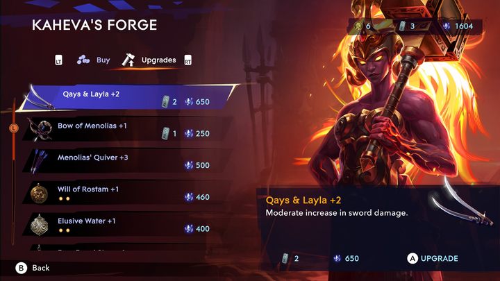Ulepszając swój ekwipunek skierujcie swoje kroki do boskiej kowalki Kahevy, która za opłatą ulepszy Wasze szable - Prince of Persia The Lost Crown: Najlepsze buildy - Prince of Persia The Lost Crown - poradnik do gry