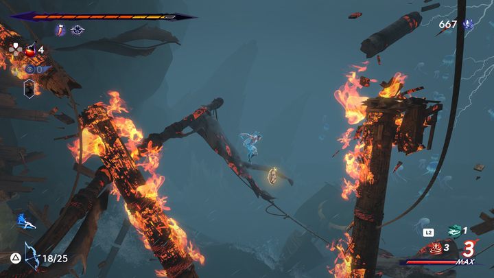 W centralnej części regionu, pomiędzy dwoma płonącymi kawałki drewna - Prince of Persia The Lost Crown: Wszystkie Kserksesy (monety) - Prince of Persia The Lost Crown - poradnik do gry