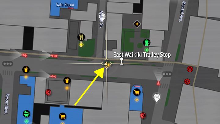 Musicie sfotografować dużą pizzę na ścianie budynku, który znajduje się obok East Waikiki Trolley Stop we wschodniej części dzielnicy - Infinite Wealth: Wszystkie Photo Rally w Little Japan - Like a Dragon Infinite Wealth - poradnik do gry