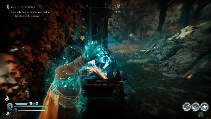 Hitbox rdzenia bluszczu szwankuje - by go uruchomić, musicie stanąć tuż obok małego drewnianego wozu, w miejscu ukazanym na obrazku - Banishers: Wszystkie Nawiedzone miejsca - Banishers Ghosts of New Eden - poradnik do gry