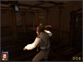 Otwórz okno ekwipunku (opcja w menu pod F2), a następnie przypasz sobie szablę i pistolet oraz włóż lunetę do kieszeni, czyli podświetlaj przedmioty kolejno, a następnie klikaj na opcję użyj - 1. Przybycie do Oxbay - Piraci z Karaibów - poradnik do gry