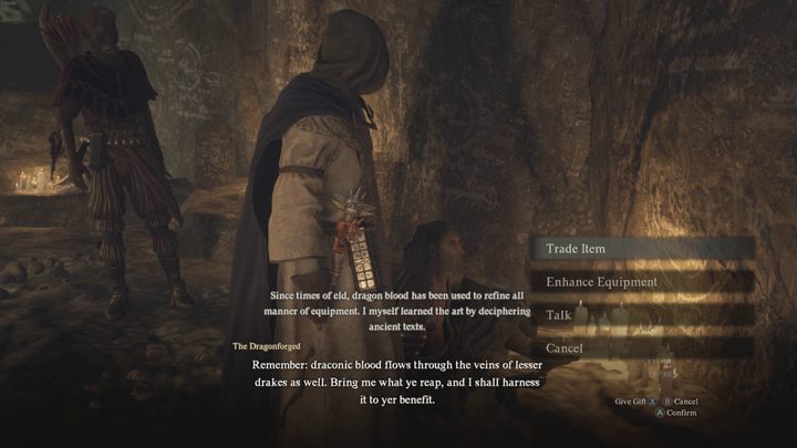 Po rozmowie z mężczyzną możecie wybrać opcję Enhance Equipment, co przeniesie Was na ekran ulepszania ekwipunku - Dragons Dogma 2: Do czego służą Wyrmslife Crystals? - Dragons Dogma 2 - poradnik do gry