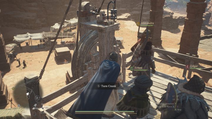 Gdy cała drużyna znajdzie się już na pokładzie, podejdźcie do korbki ustawiając się twarzą do kierunku, w którym chcecie jechać - Dragons Dogma 2: Jak korzystać z kolejki? - Dragons Dogma 2 - poradnik do gry