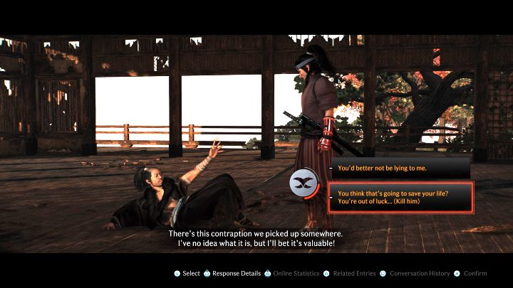 Moment wyboru pojawi się po wygranej walce z Gonzo - wódz bandytów będzie błagał o życie i dowiecie się od niego o magazynie, w którym bandyci trzymają wartościowe przedmioty - Rise of the Ronin: Zabić czy oszczędzić Gonzo? - Rise of the Ronin - poradnik do gry