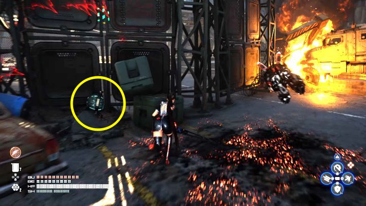 Podczas przeprawy dotrzyjcie do miejsca, z którego widać wejście do lobby - pokazuje to obrazek 1 (napis Raphael Space Center GATE 03) - Stellar Blade: Moduły rozszerzające do bukłaka - Stellar Blade - poradnik do gry