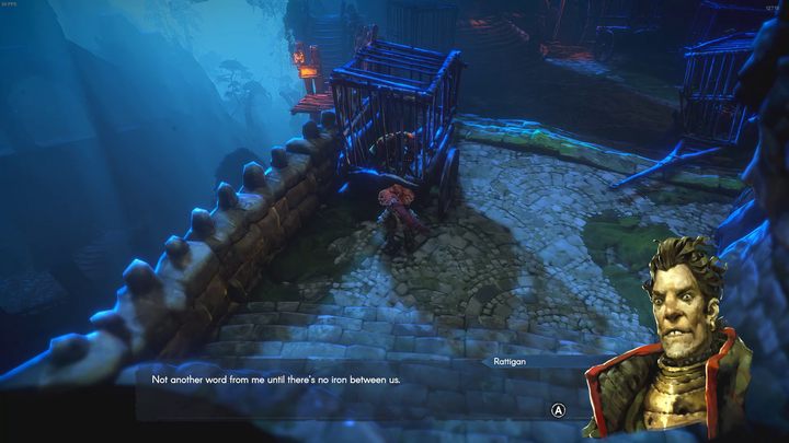 W czasie wykonywania misji, odbędziecie rozmowę z niejakim Rattiganem - więźniem osadzonym w klatce w mieście Sacrament - No Rest for the Wicked: Gdzie jest fontanna? - No Rest for the Wicked - poradnik do gry