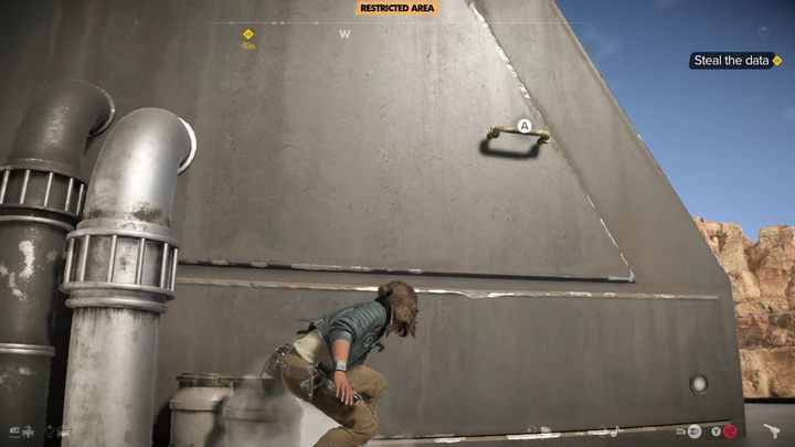 Po przejściu przez lądowisko nie wchodźcie do środka fortu - użyjcie kotwiczki by wspiąć się po ścianie - Star Wars Outlaws: Przysługa dla Jabby - solucja, opis przejścia - Star Wars Outlaws - poradnik do gry