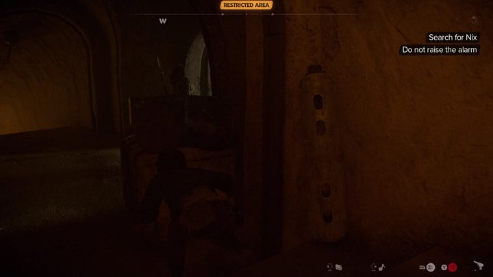 Schodźcie w dół po schodach, ale bądźcie ostrożni - w pewnym momencie natraficie na strażnika - Star Wars Outlaws: Partnerzy - solucja, opis przejścia - Star Wars Outlaws - poradnik do gry